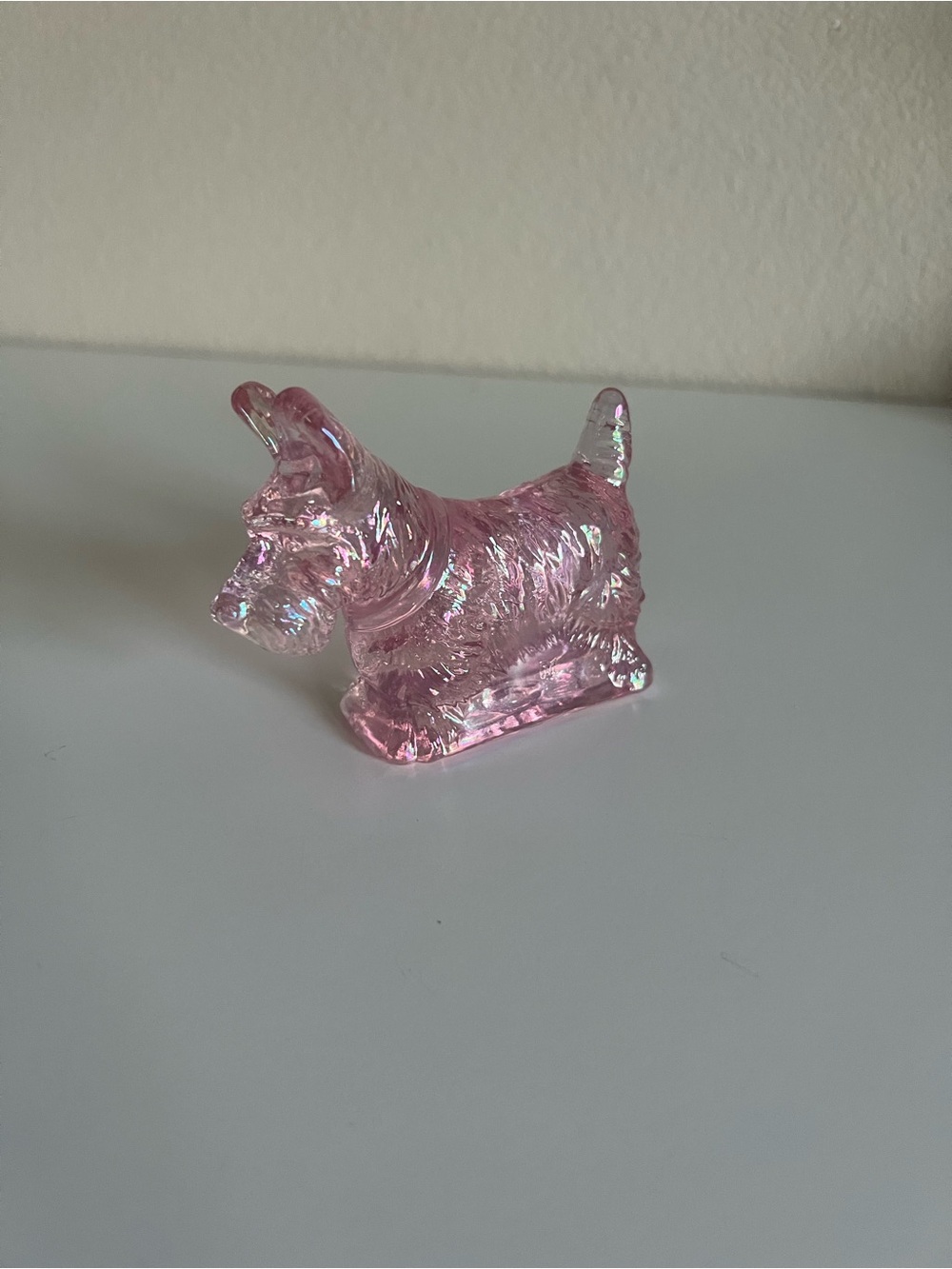 Pink Iridescent Glass Scottie Dog Sculpture - by Mosser Glass in Cambridge Ohio